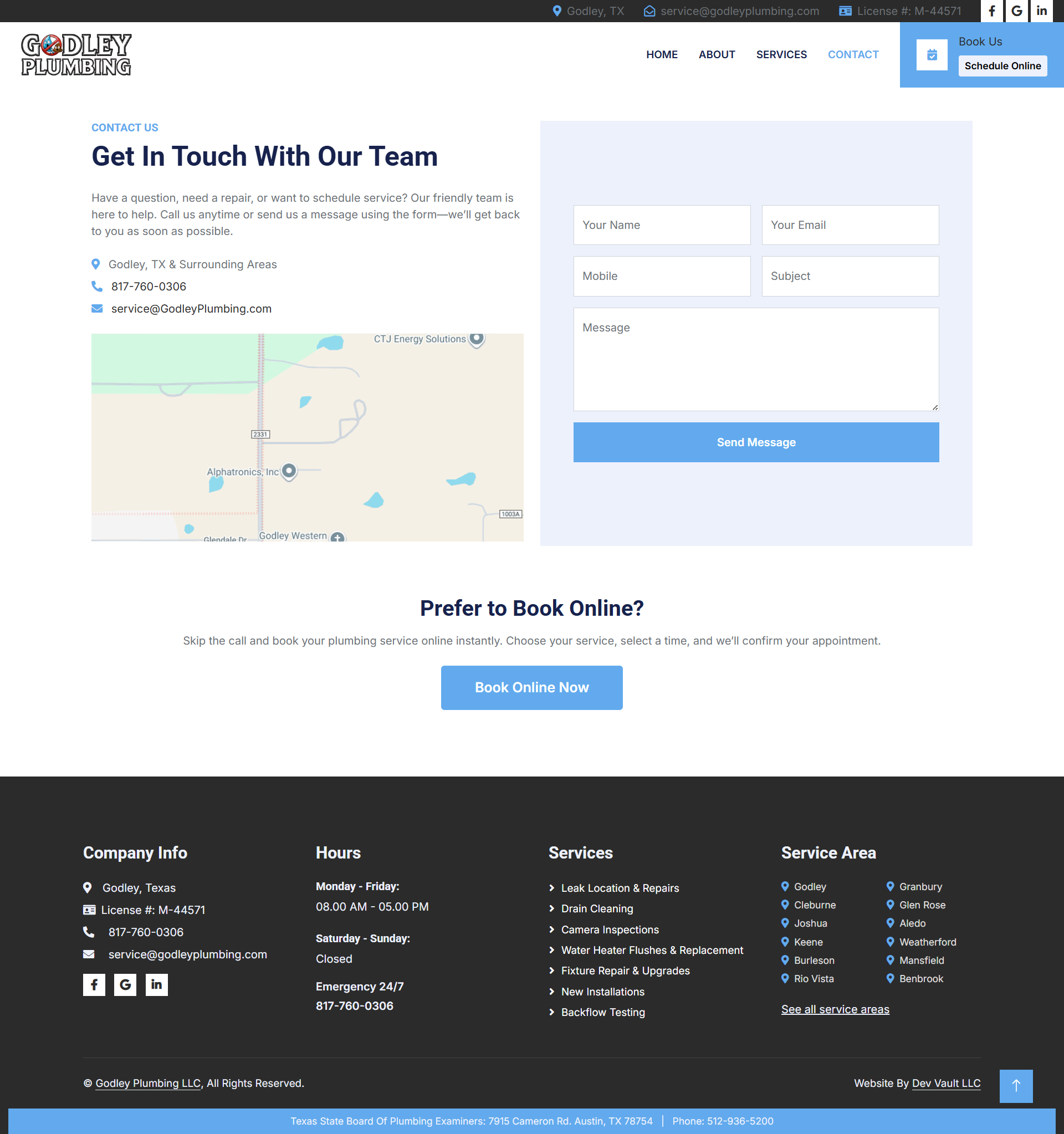 Contact page with form